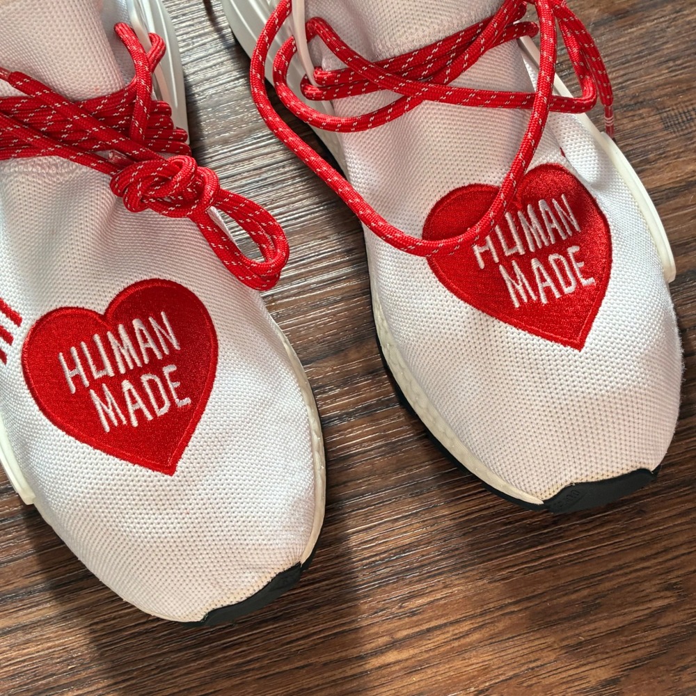 Adidas Pharrell Williams Human Made Hu NMD Shoes Mens Size 10 White Red EF7223 - Picture 4 of 10